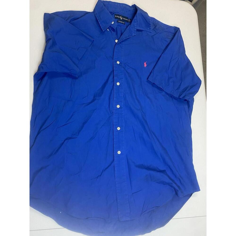 Ralph Lauren Shirt Button Up Down Large Blue White Pony Rugby Tartan Mens Office